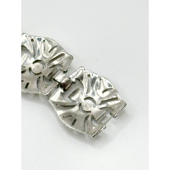 VINTAGE 1930'S KTF TRIFARI ART DECO RHINESTONE BRACELET SIGNED RHODIUM PLATED - Picture 6 of 10